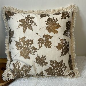 Devi Designs Leaf Print Throw Pillow with‎ Fringe Size 19x19